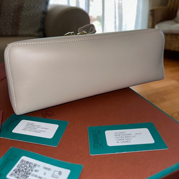 NEW Loro Piana Extra Bag L27 Linen Calf in Light Travertine/Sun Gold - Picture 8 of 15